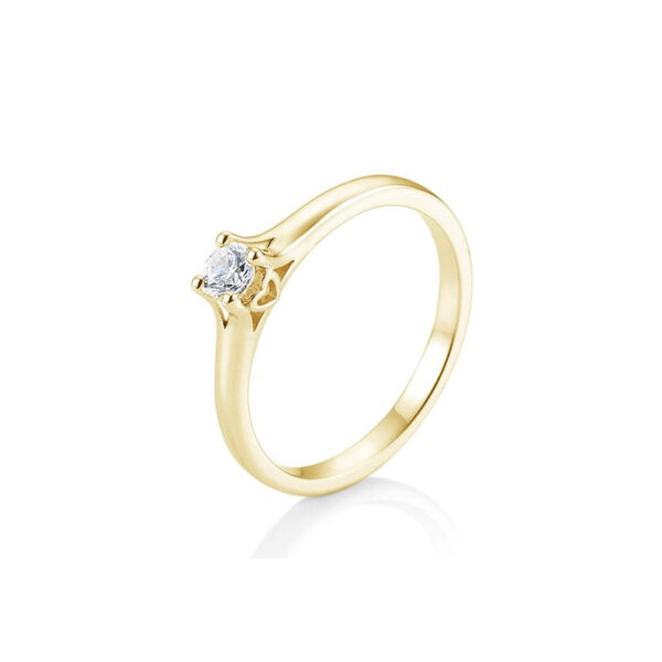 0,20 ct. H Si Solitärring 750/18 Kt. Gelbgold mit Diamant, 4 Krappen, Herzdekor