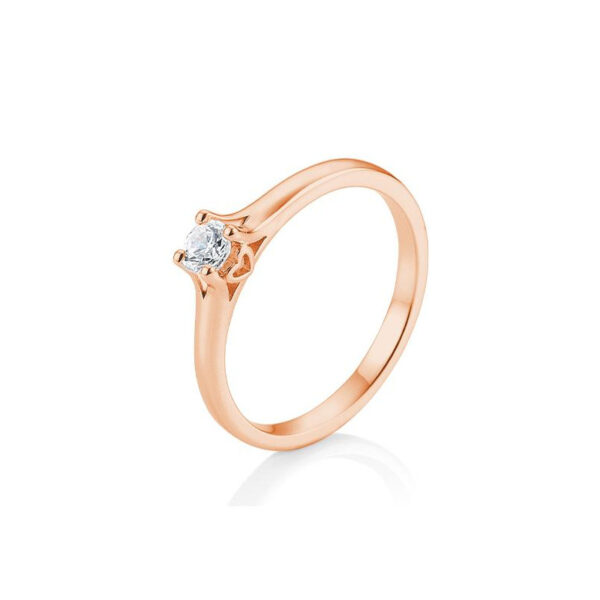 0,20 ct. H Si Solitärring aus 750/18 Kt. Roségold mit Diamant, 4 Krappen, Herzdekor