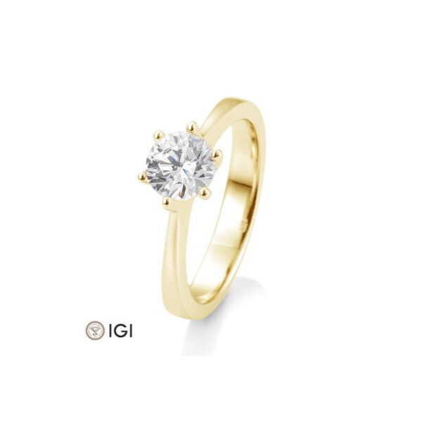 0,80 ct. H Si Bague diamant solitaire or jaune 750/18 ct., 6 griffes