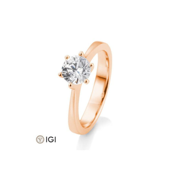 0,80 ct. H Si Bague diamant solitaire or rose 750/18 ct., 6 griffes