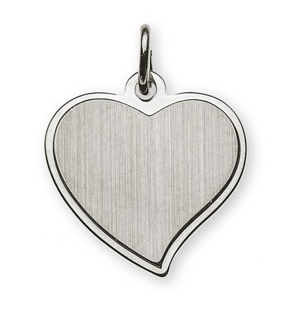 Pendentif plaque à graver en forme de cœur, satinée or blanc 750/18 ct.