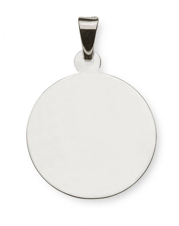 Pendentif plaque à graver ronde, polie, or blanc 750/18 ct. 18 mm