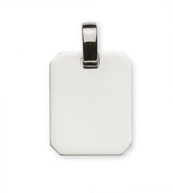 Pendentif plaque à graver de forme rectangulaire, polie, or blanc 750/18 ct., H: 18 mm L: 14 mm