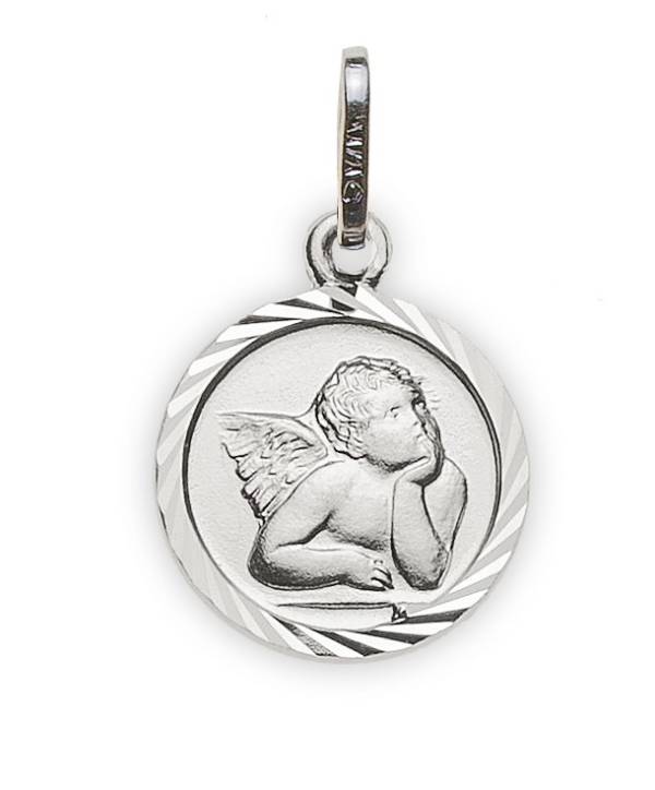 Medaille or blanc 750/18ct ange 10mm