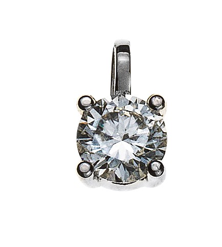 Pendentif solitaire or blanc 750/18ct. 4 griffes, diamant H SI 0.33ct.