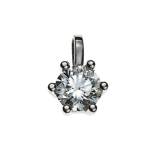Pendentif solitaire or blanc 750/18ct. 6 griffes, diamant H SI 0.20ct.