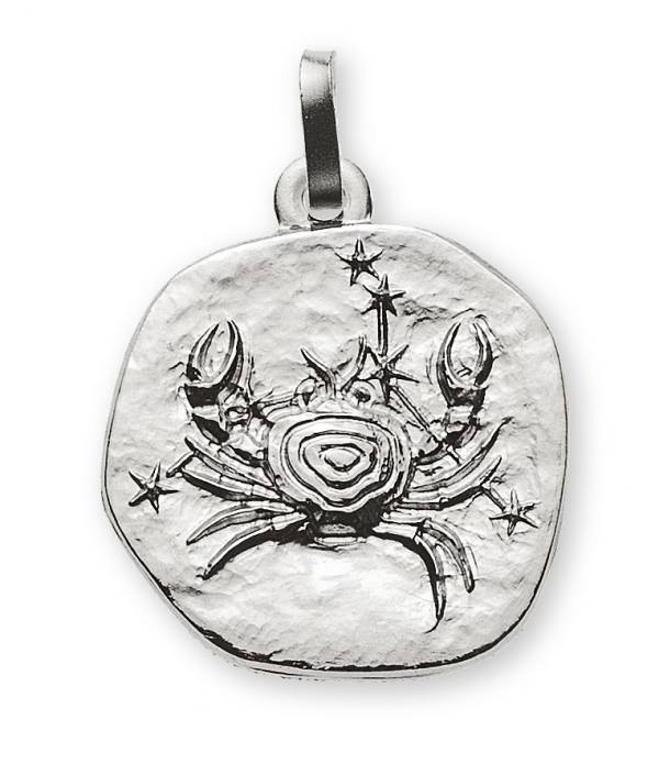 Pendentif signe du zodiaque Cancer or blanc 750/18 ct. rond 16mm avec constellation d'étoiles