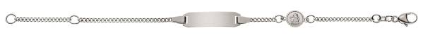 Bracelet d'identité gourmette diamantée enfants or blanc 750/18 ct. 14cm avec plaquette rectangulaire longue avec ange ronde 6mm