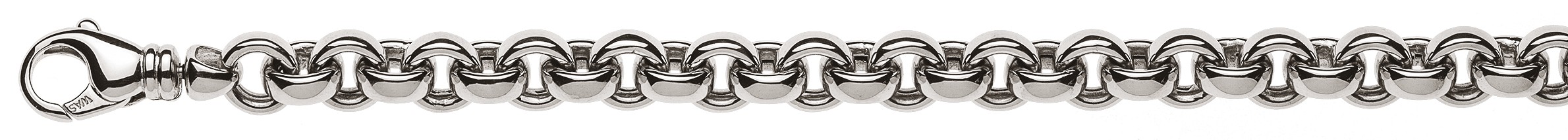 Bracelet Jaseron or blanc 750/18 ct. fabriqué à la main, diamètre 7.7 mm, 20 cm