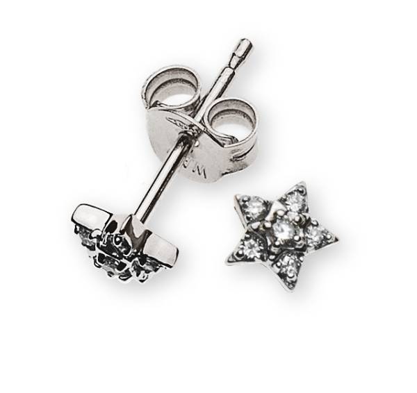 Ohrstecker Stern, Weißgold 750/18ct, 12 Brillanten H SI 0.07ct.