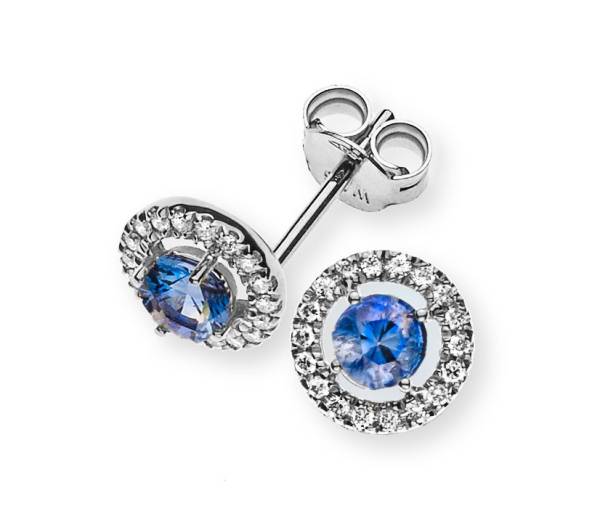 Ohrstecker aus 750er Weißgold mit 2 Saphiren insgesamt 0,40 ct. und 36 Brillanten H SI gesamt 0.10 ct.