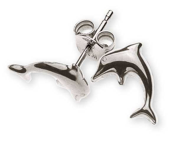Clous d'oreilles dauphins or gris 750