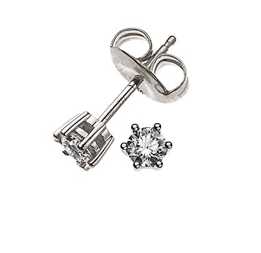 Solitär-Ohrstecker 6-Griff 750er Weißgold 0,10 ct. H SI