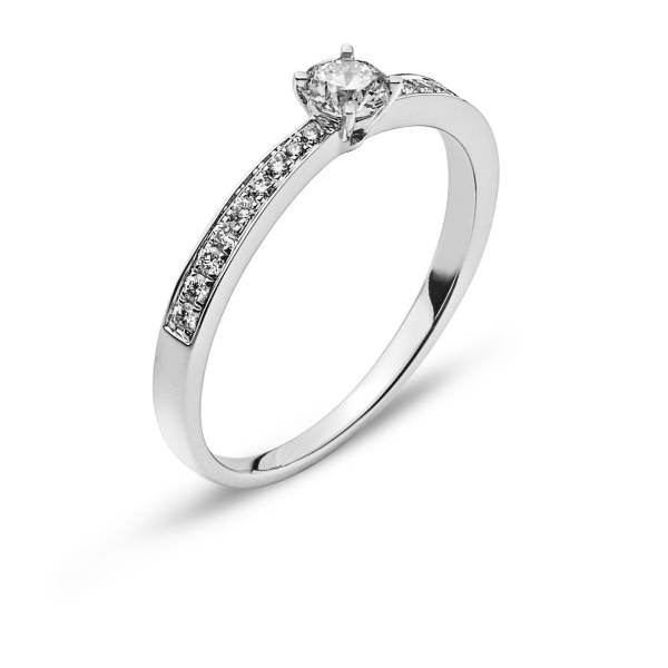 Bague or blanc 750/18 ct. avec 18 brillants H SI tot. 0.11ct. & 1 brillant H SI 0.23 ct.