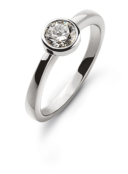 Solitärring, Zargenfassung, Weißgold 750/18 ct. H SI 0,25 ct.