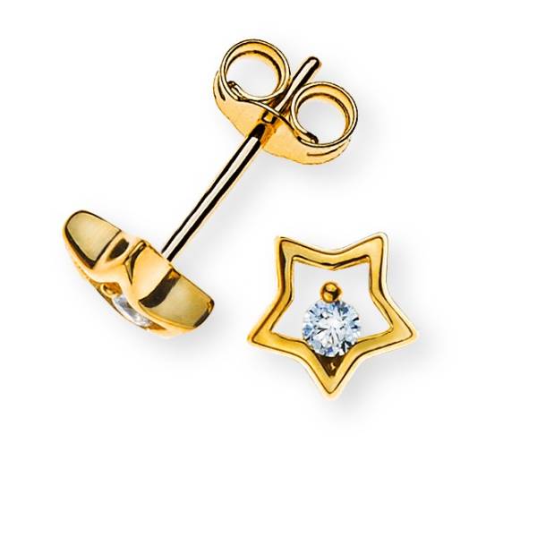 Ohrstecker Stern Gelbgold 375 mit 2 weißen Zirkonia