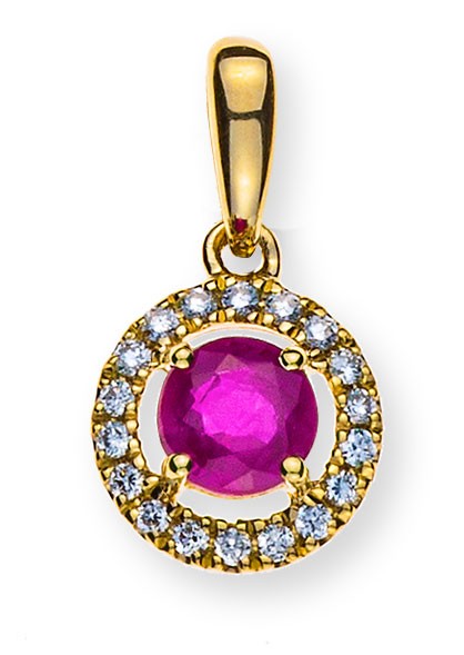 Anhänger Kreis Gelbgold 750/ 18 ct. 1 runder Rubin 0,40 ct. und 18 Brillanten H SI 0.07 ct.