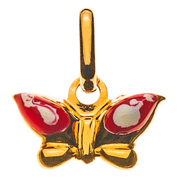 Pendentif papillon, or jaune 750/ 18 ct. émaillé rouge