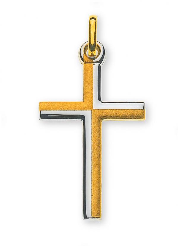 Croix bicolore, or jaune 750 / 18 ct., jaune sablé, rhodié, 20x13mm