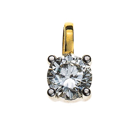 Pendentif solitaire, or jaune 750/ 18 ct. 4 griffes, diamant H SI 0.20 ct.