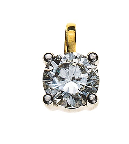 Pendentif solitaire, or jaune 750/ 18 ct., 4 griffes, diamant H SI 0.50 ct.