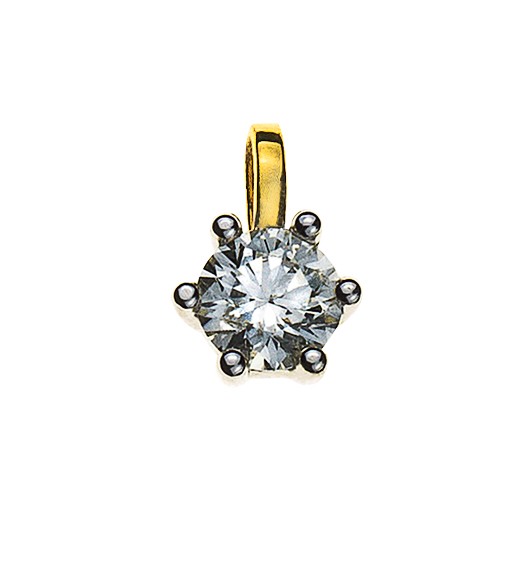 Solitäranhänger, Gelbgold 750/ 18 ct., 6 Krappen, Diamant H SI 0.15 ct.