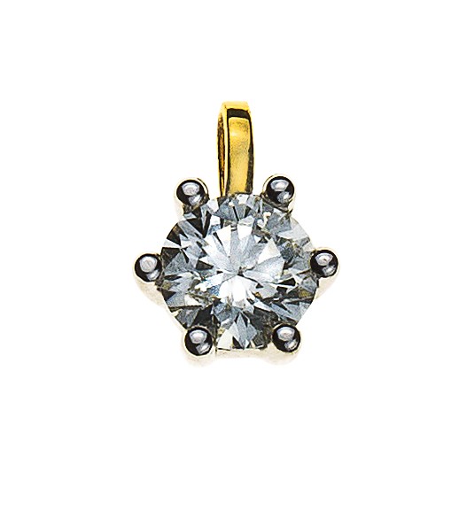 Solitäranhänger, Gelbgold 750/ 18 ct., 6 Krappen, Diamant H SI 0.33 ct.