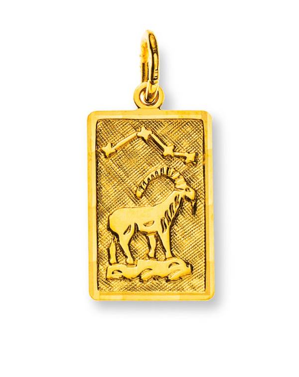 Pendentif signe du zodiaque Capricorne or jaune 750/18 ct. H: 14mm / L: 9mm avec constellation d'étoiles