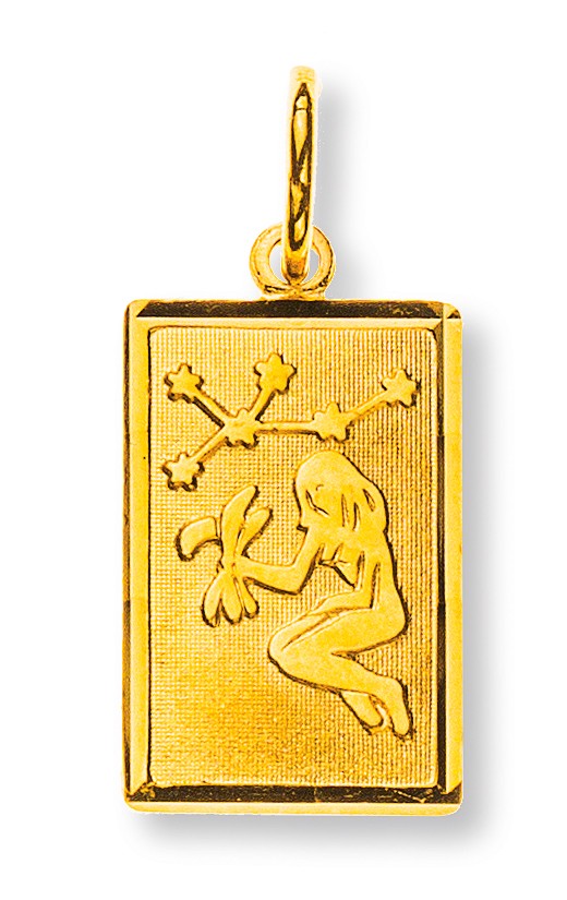 Pendentif signe du zodiaque Vierge or jaune 750/18 ct. H: 14mm / L: 9mm avec constellation d'étoiles