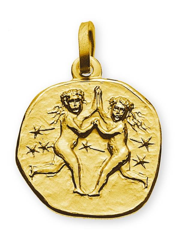 Pendentif, signe du zodiaque, Gémeaux, or jaune 750/ 18ct.