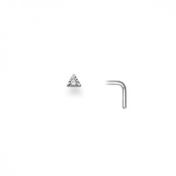 Clou de nez triangle or blanc 750/18 ct. avec diamant 0.01ct H/Si