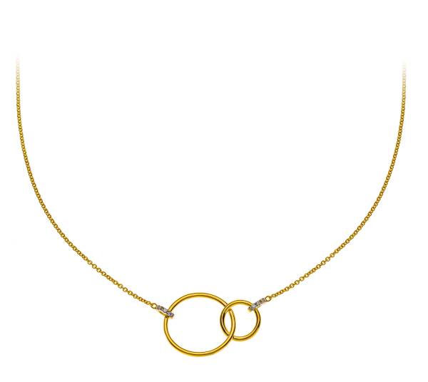 Collier double cercle, or jaune 750, 45 cm , avec 6 brillants H SI 0.02 ct.