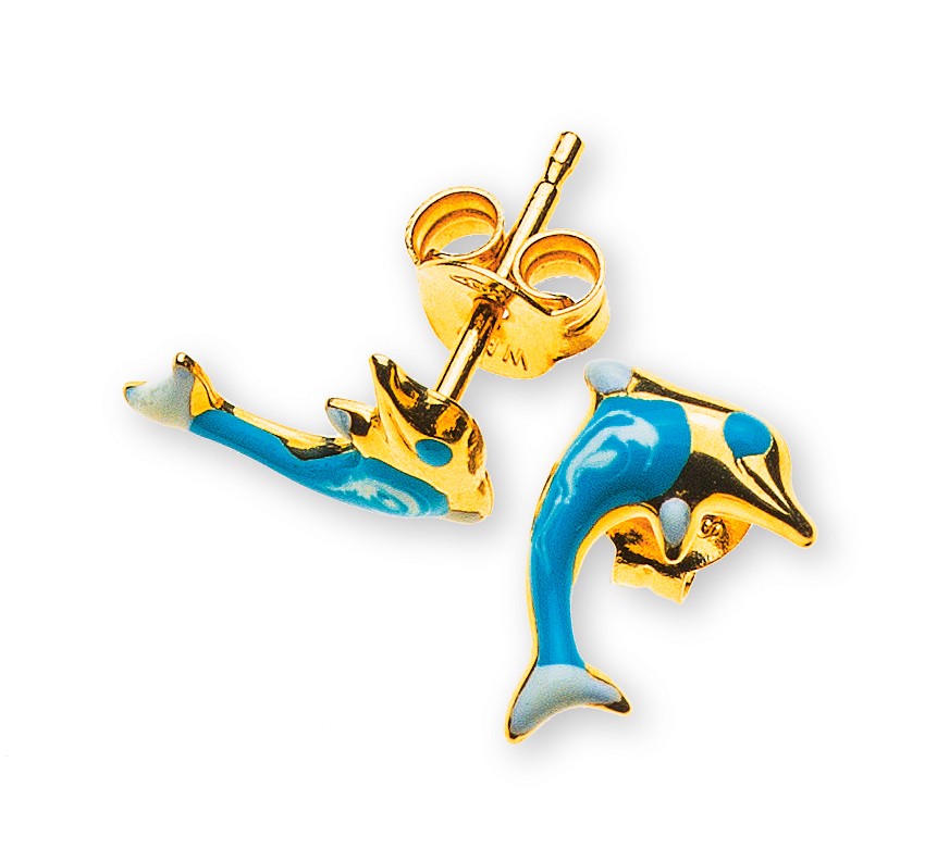 Clous d'oreilles dauphins or jaune 750