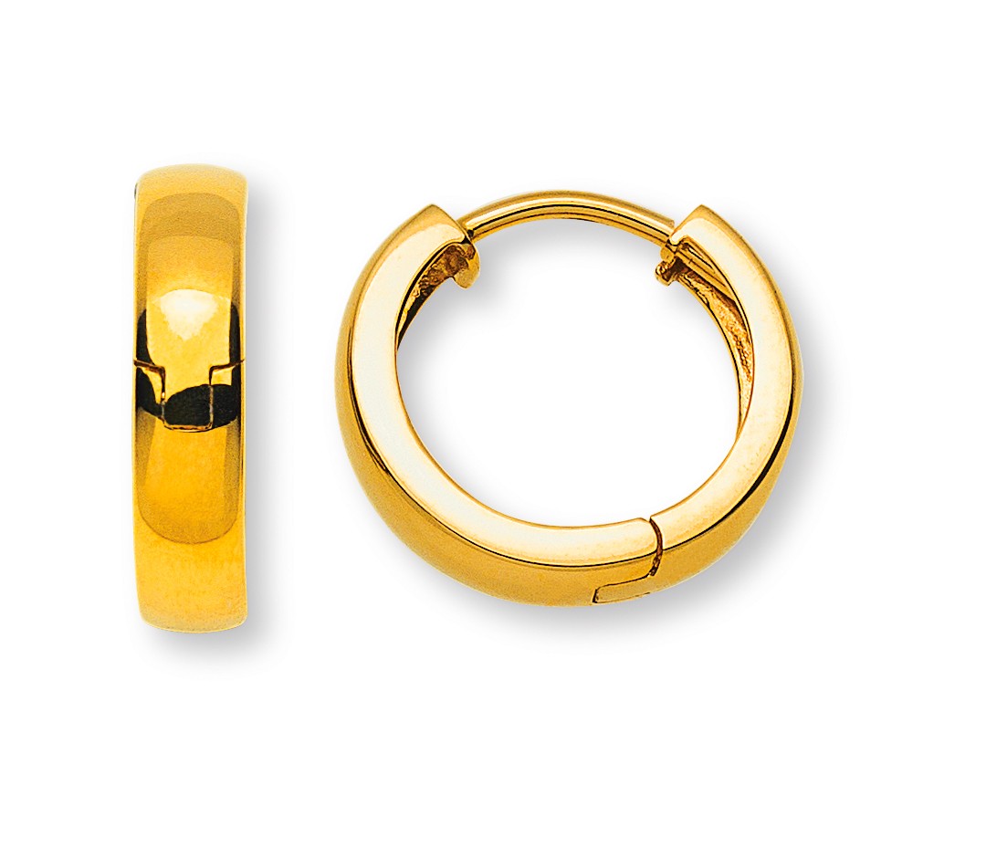 Créoles avec charnière, or jaune 750, diamètre 15 mm, largeur 3.5 mm