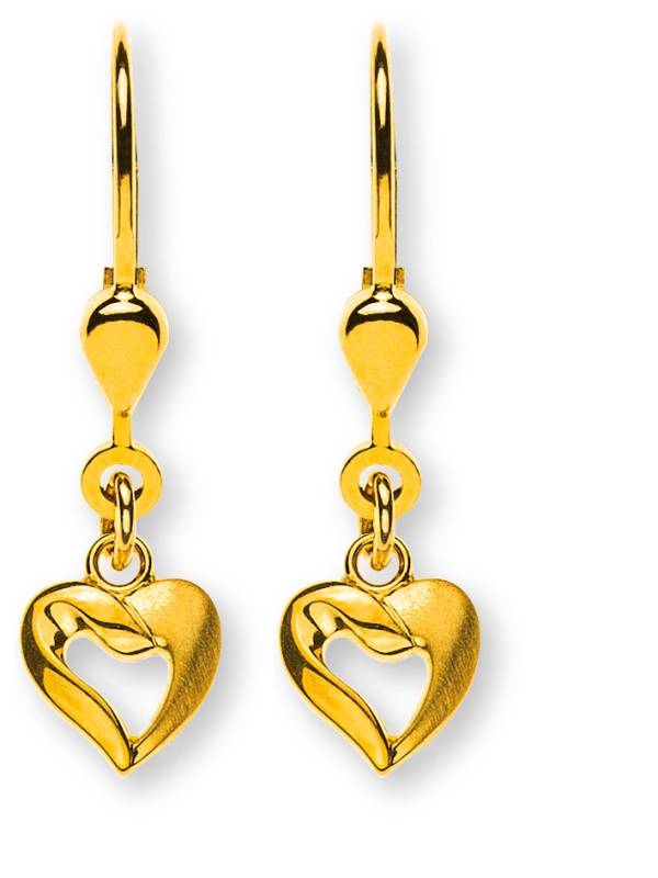 Durchbrochene Herzohrhänger aus 750er Gelbgold mit Brisur