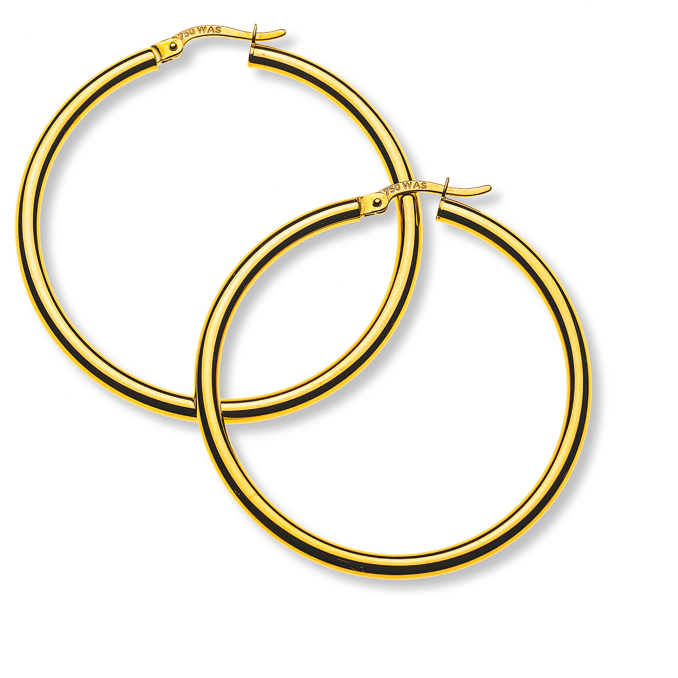Créoles or jaune 750, tube rond, diamètre 38 mm, largeur 2.5 mm