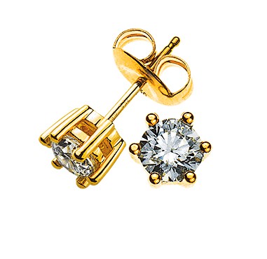 Clous d'oreilles solitaires 6-griffes or jaune 750 1.01 ct. H SI