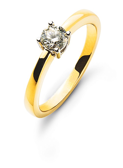 Bague solitaire 4 griffes or jaune/blanc 750/18 ct. diamant H SI 0.20 ct.