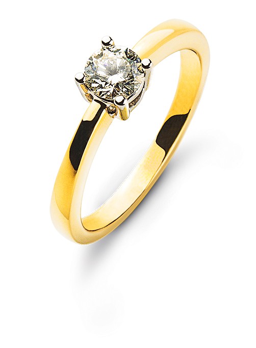 Bague solitaire 4 griffes or jaune/blanc 750/18 ct. diamant H SI 0.33 ct.
