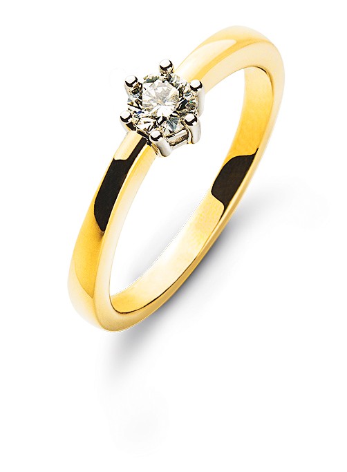 Bague solitaire 6 griffes or jaune/blanc 750/18 ct. diamant H SI 0.20 ct.