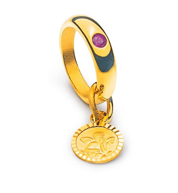 Anneau de baptême, or jaune 750/ 18 ct., rubis