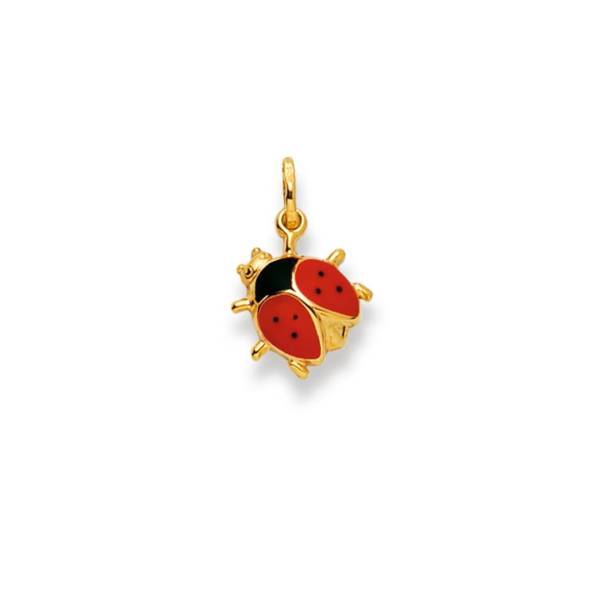 Pendentif, Coccinelle, or jaune 750/ 18 ct., laque rouge et noire (grand)