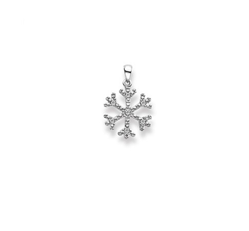 Pendentif, Flocon de neige, or blanc 750/ 18 ct., 7 diamants 0.02 ct.