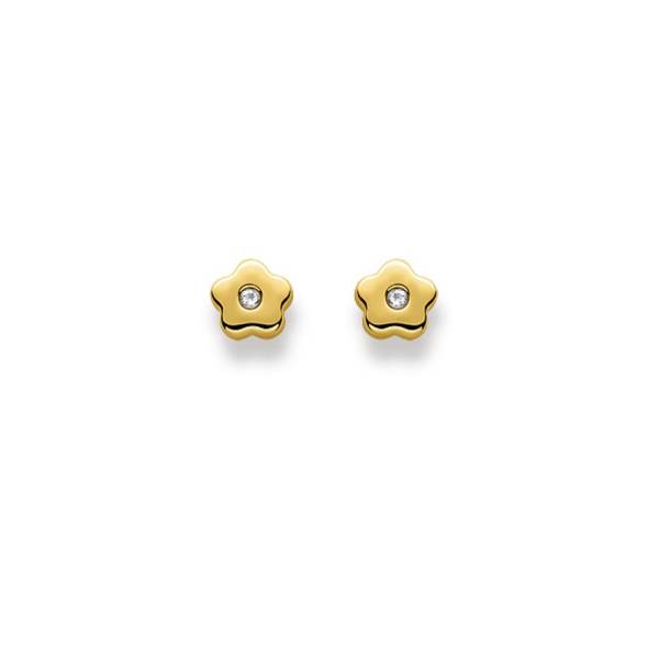 Clous d’oreilles, fleurs, or jaune 750/ 18 ct., zircon