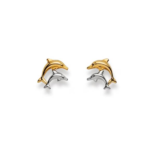 Clous d’oreilles, Dauphins, or 750/ 18 ct. bicolore