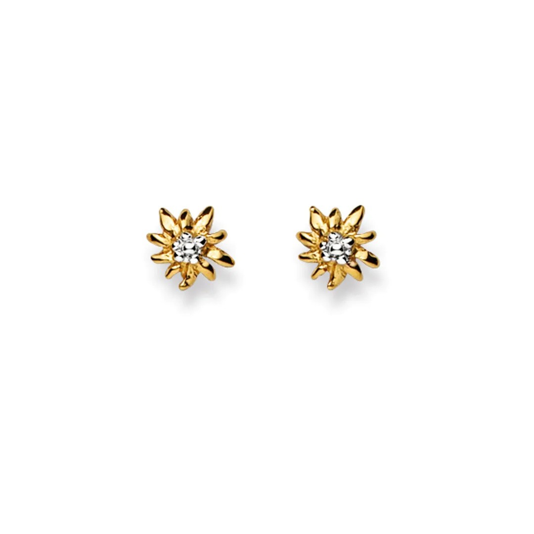 Clous d’oreilles, Edelweiss, or jaune 750/ 18 ct., bicolore