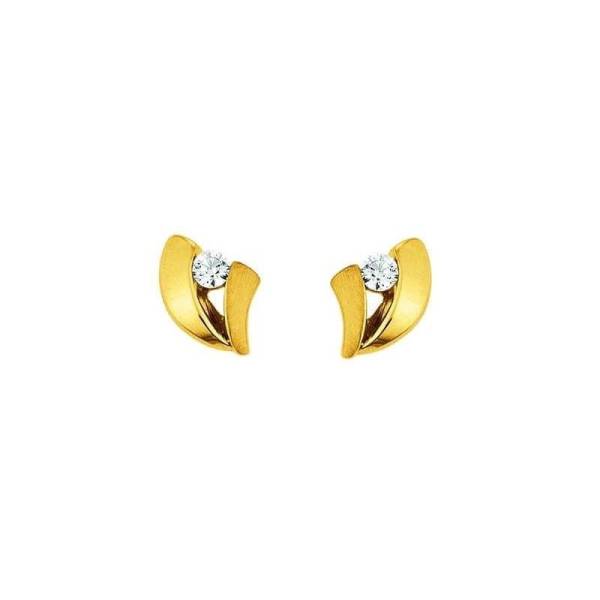 Clous d'oreilles, or jaune 750/ 18 ct., satiné/ poli, zircon