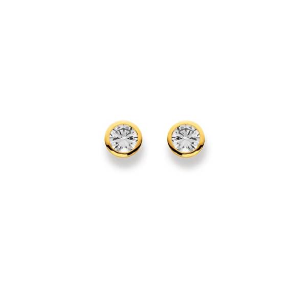 Clous d'oreilles, or jaune 750/ 18 ct., zircon, 6mm