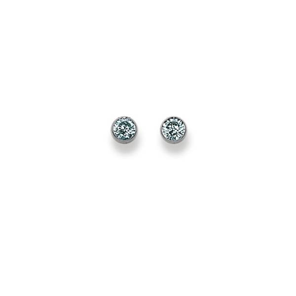 Clous d'oreilles, zircon, 4.5 mm, or blanc 750/ 18 ct.