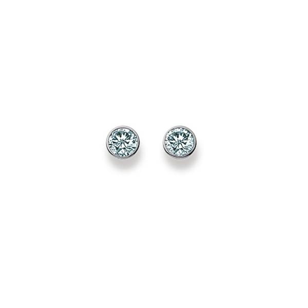 Clous d'oreilles, zircon, 5.5 mm, or blanc 750/ 18 ct.